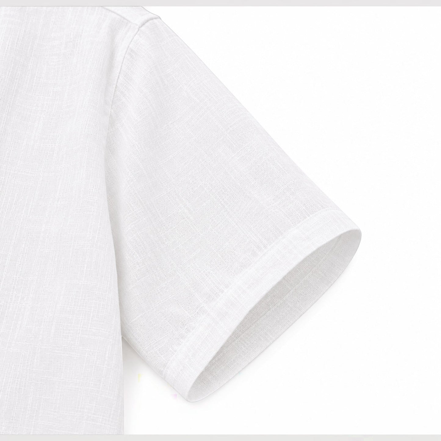 MU SHOP white linen short-sleeve shirt with a relaxed fit and soft structured collar.
