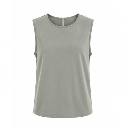 MU SHOP army green sleeveless top in soft breathable fabric with a round neckline and relaxed fit