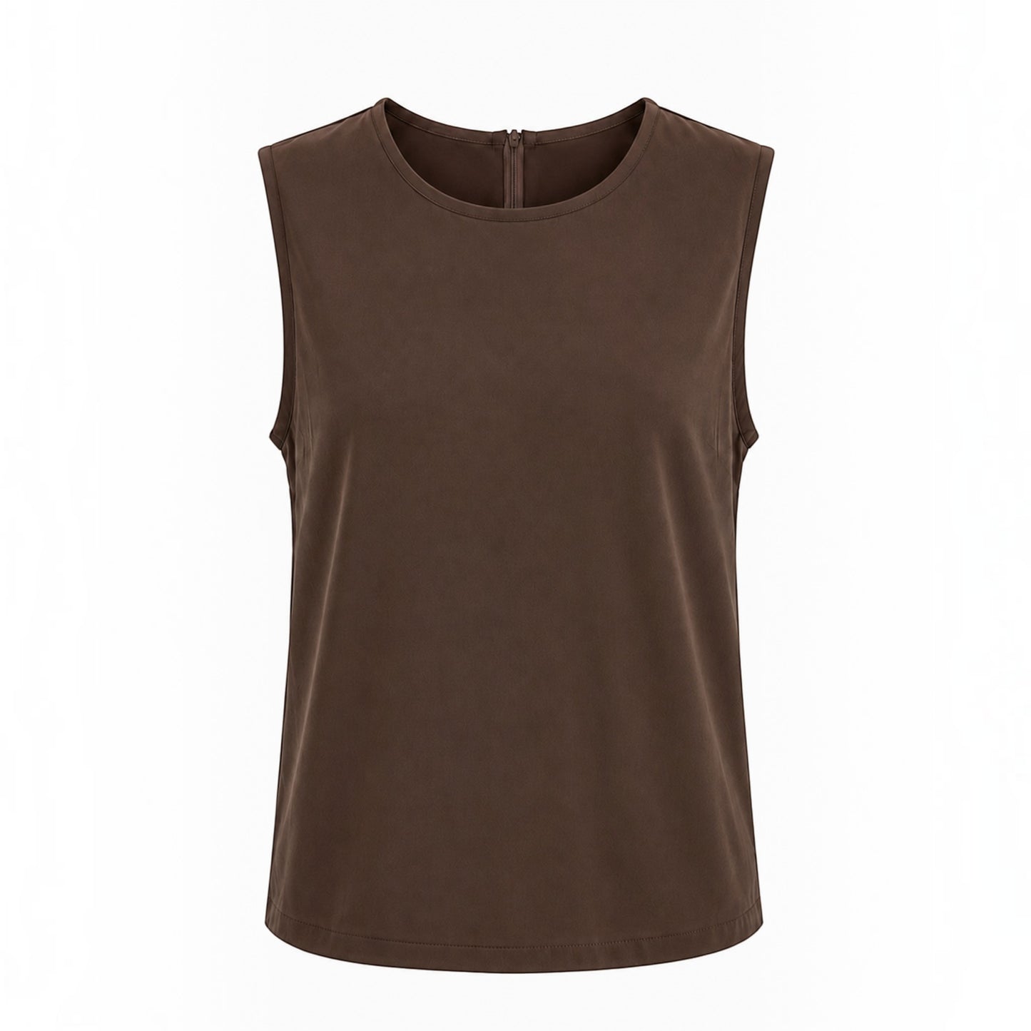 MU SHOP brown sleeveless top in soft breathable fabric with a round neckline and relaxed fit
