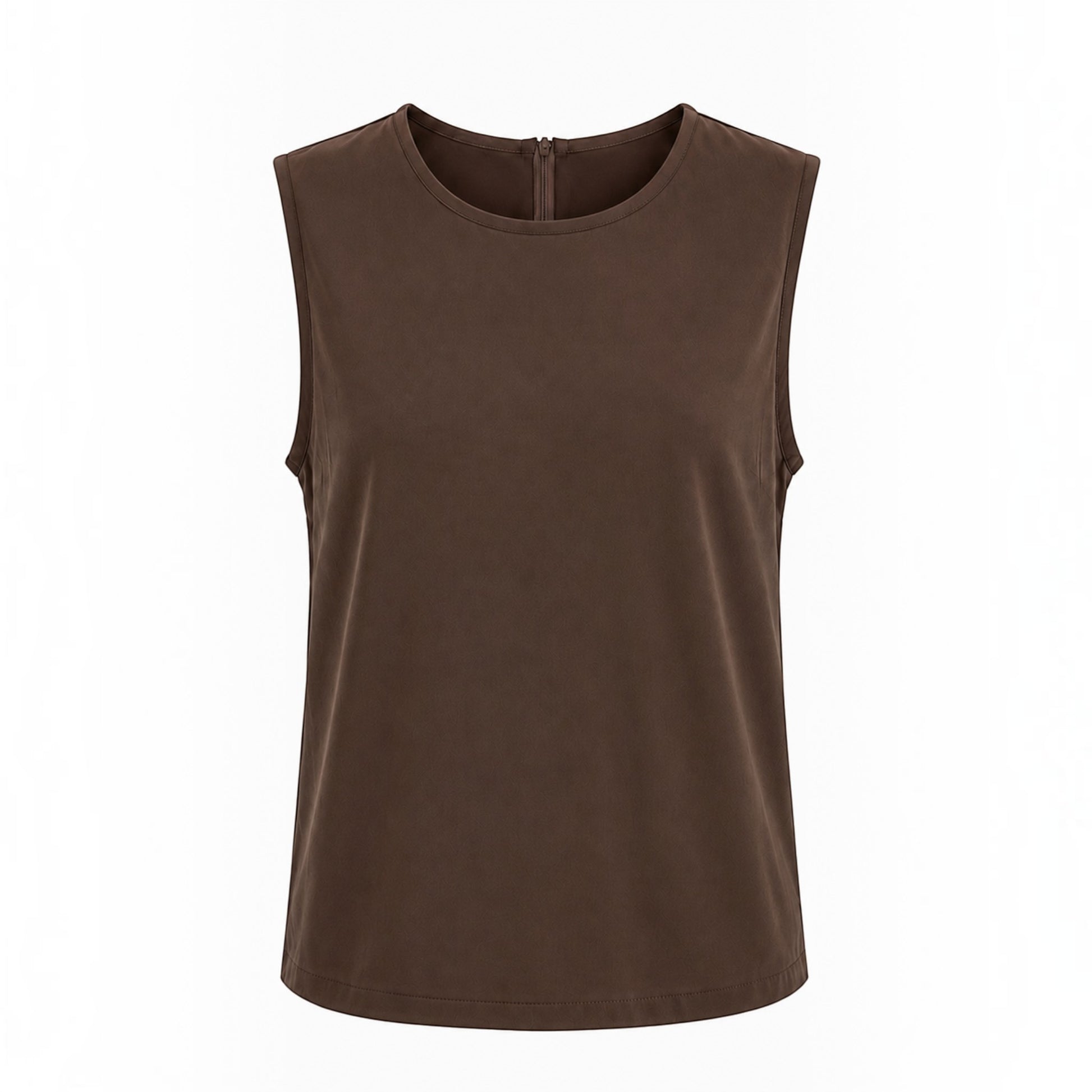 MU SHOP brown sleeveless top in soft breathable fabric with a round neckline and relaxed fit